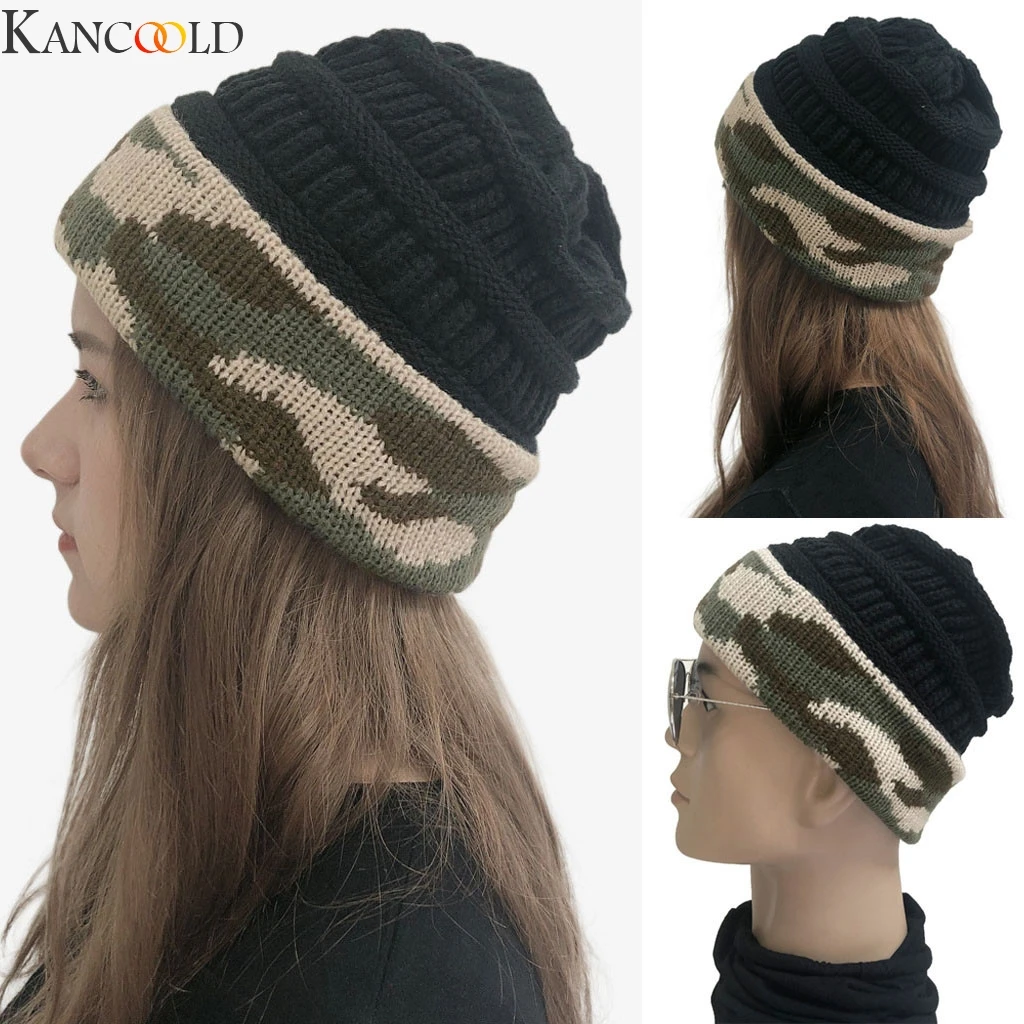 KANCOOLD мужские и женские камуфляжные вязаные мешковатые шапки бини теплая зимняя Лыжная Шапка Кепка мужская и женская повседневная верхняя одежда теплая шапка с ушками
