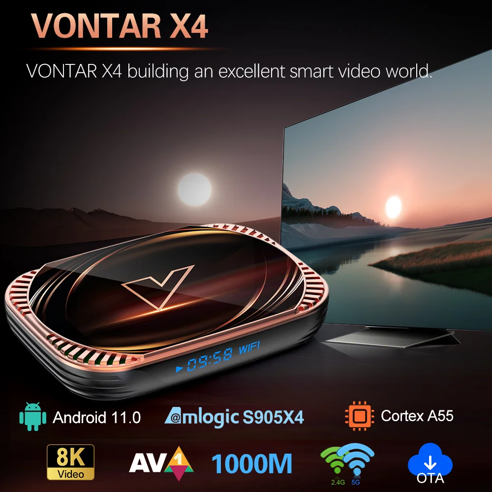Caixa de tv Wifi Duplo 4k 60fps Av1 Google Player Youtube Media Vontar x4 Android 11 Amlogic S905x4 4gb 128gb 32 64gb 1000m - Image 2