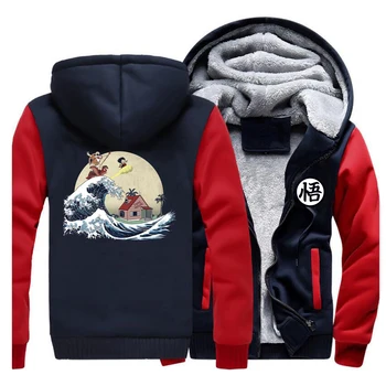 

raglan hooded hoodies plus velvet thick sweatshirt Men Dragon Ball fashion print 2019 autumn winter long-sleeved warm man jacket