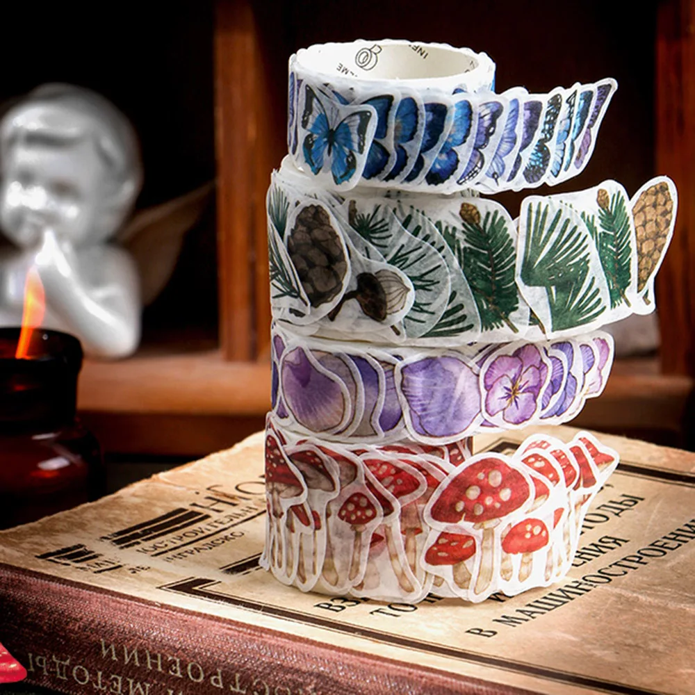 100PCs/Roll Masking Washi Tape Mushroom Butterfly Flower Adhesive Stationery Decoration DIY Scrapbooking Sticker Label | Канцтовары для