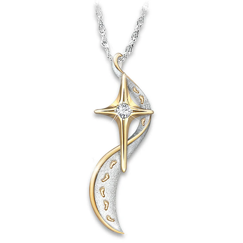 

Berbeny Cute Religious Printed Necklace Footprints Cross Pendant Plated Fashion Creative Gold Two-Color Necklace