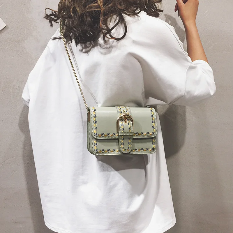 

New Arrival Bag Women's 2019 New Style Color Car Suture Online Celebrity Shoulder Bag Women's Versatile INS Chain Square Sling B