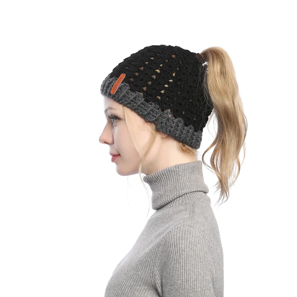 Europe, America, autumn and winter, new, matching, hole, cap, cap, empty top, knitted wool cap, ponytail cap, warm hat