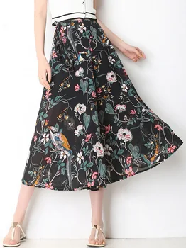 

Women Summer Loose Casual Chiffon Wide Leg Pants Skirts Office Lady Elegant Chic Thin Plus Size Calf-Length Floral Pants 1826