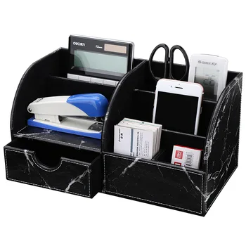 

Marble Mobile Phone Holder Office Desk Organizer PU Leather Desktop Storage Box Dock Stand Holder For Phone/Business Card/Pen