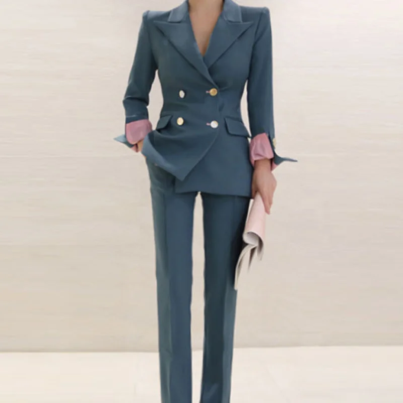 Брючные костюмы Женский приталенный Блейзер с высокой талией брючный костюм из двух предметов balzer набор женские наряды Мода