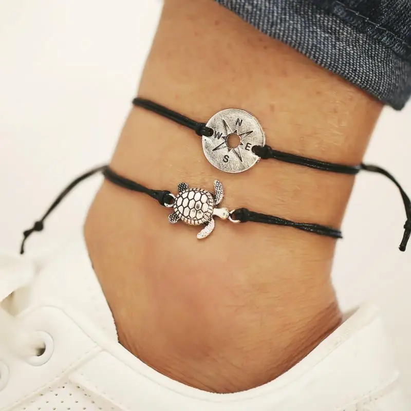 Bohemian Anklet Set For Women Nature Shell Heart Star Anklets Bracelet On Leg Barefoot Foot Jewelry Beach Accessories Anklet - Окраска металла: Black Gun Plated