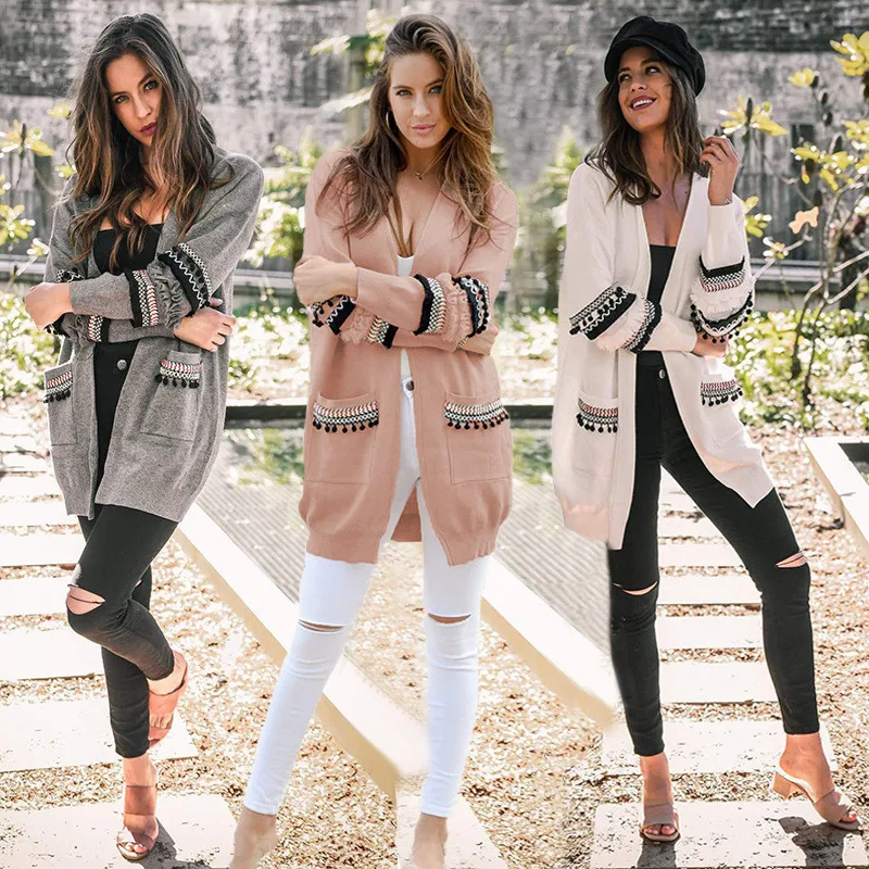 

SZMALL Fashion Boho Long Sleeve Loose Knitted Coat Autumn Streetwear Sweater Long Cardigan Casual Outwear Jackets For Female