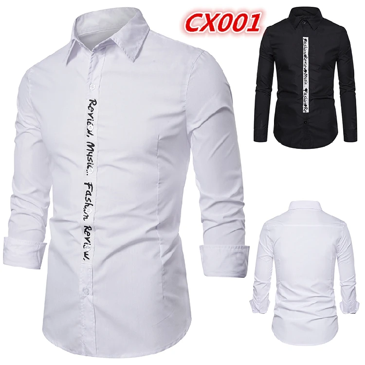 CX001-white Мужская рубашка, бренд, Мужская Высококачественная рубашка с длинным рукавом, повседневная, хит, цвет, облегающая, черная, Мужская одежда, рубашки - Цвет: CX001-white