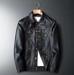 Новая мужская мотоциклетная куртка из искусственной кожи, повседневная куртка в стиле панк с карманами, однобортное пальто, размер M-4XL