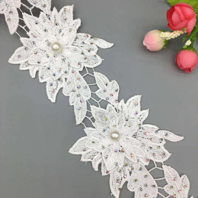 30pcs Lace Ribbon 3d Flower Rose Floral Lace Trim Fabric Embroidered  Wedding Dress Clothes Hat Diy Materials Sewing Craft - Lace - AliExpress