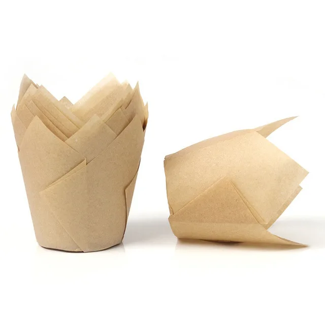 50pcs Newspaper Style Cupcake Liner Baking Cup For Wedding Party Caissettes Tulip Muffin Cupcake Paper Cup Oilproof Cake Wrapper B15