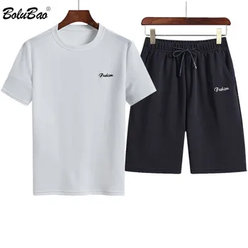 

BOLUBAO Summer 2020 Hot Sale Men's Sets T Shirts + Shorts 2 Pieces Sets Men's Casual Tracksuit Solid T shirt Shorts Set Male