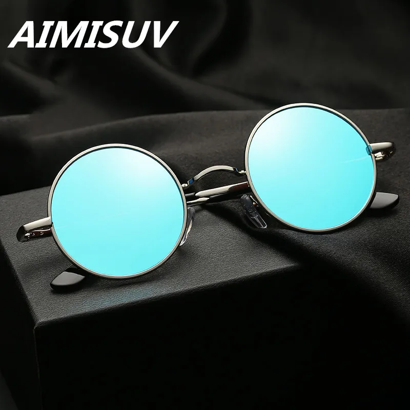 AIMISUV, классические круглые солнцезащитные очки, мужские, фирменный дизайн, черные линзы, поляризационные солнцезащитные очки для мужчин, металлическая оправа, очки для вождения, UV400