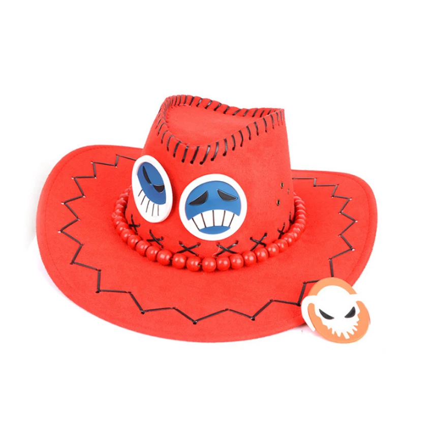 Rulercosplay Portgas D Ace Cowboy Hat Pirate Anime Cosplay Hat Necklace Orange