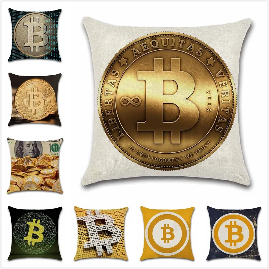 Bitcoin art из хлопчатобумажной ткани с узором Чехлы для подушек украшение домашнего софа, кресло, сидение, автомобиль друг, офисное сиденье подарок бросок наволочка