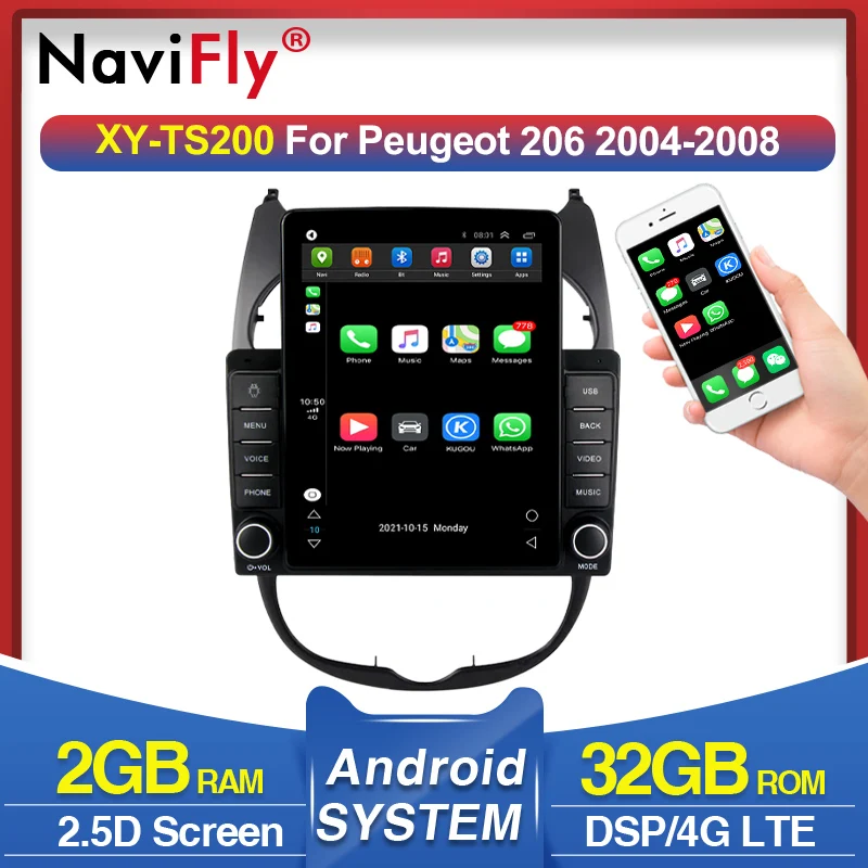 Автомобильный радиоприемник на Android с экраном DSP 4G LTE для Peugeot 206 2004-2007 2008