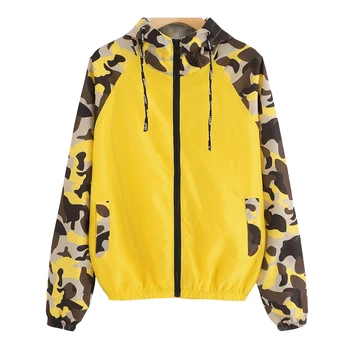

Spring Camouflage Patchwork Women Jacket Hooded Thin Coat Female Long Sleeve Jackets Casual Pink Black Blue Yellow Windbreaker