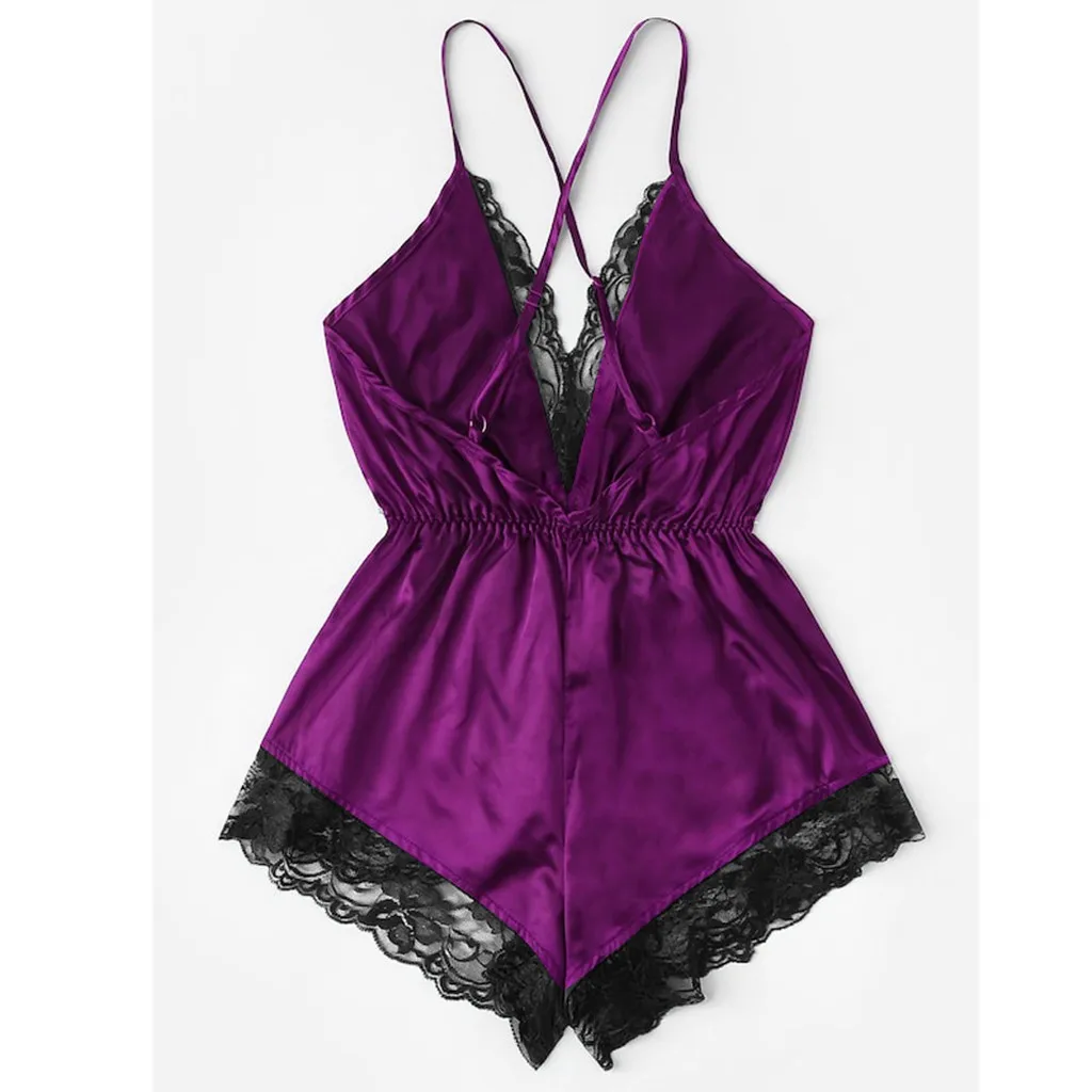 Women Lingerie, Women Bodysuit Sleep Wear Set V-neck Lace Splice