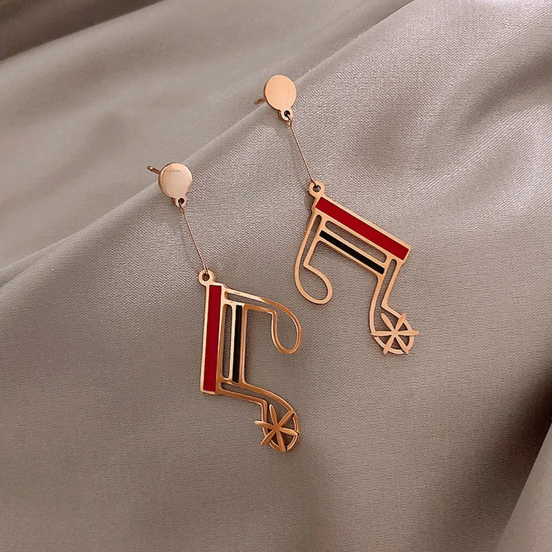Серьги из нержавеющей стали с музыкальными нотами, свисающие серьги, красный, черный цвет, классические обтекаемые геометрические серьги, серьги d oreille femme