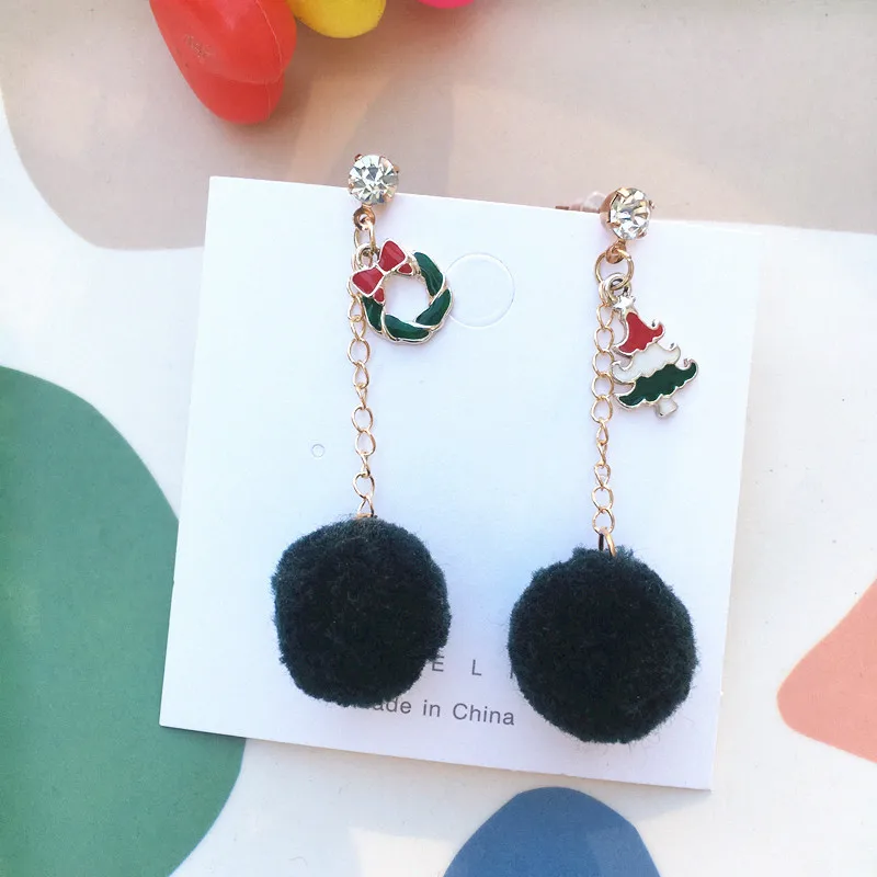Black Ball Рождественские Висячие висячие серьги ручной работы с кисточками, Рождественская елка, сердце, свисающие висячие серьги, подарки на год, вечерние ювелирные изделия для девушек - Окраска металла: Black Ball