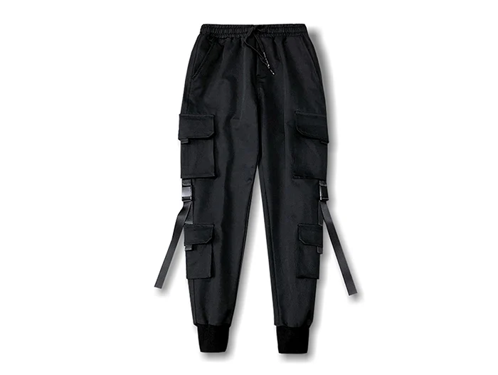 AELFRIC хип-хоп штаны-шаровары с несколькими карманами и лентами, брюки-карго, мода, Харадзюку, Повседневная Уличная одежда, мужские брюки для бега, большие размеры - Цвет: Черный