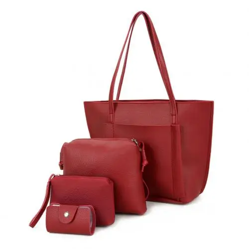 Bolsos mujer de marca famosa 4 шт./компл. женская сумка через плечо из искусственной кожи ручная сумка визитница сумка для женщин - Цвет: Wine Red
