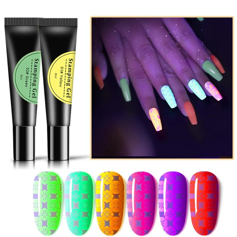 

Nail Stamping Gel Polish 8ml Neon Fluorescent Stamp Print Oil UV Gel Lacquer Luminous Soak Off Varnish for Nail Art Stamp Plate