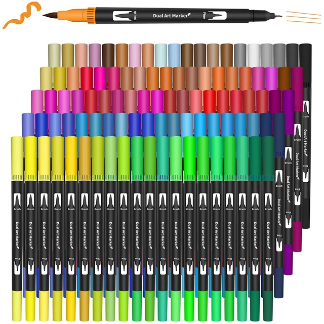 Coloring Marker Pen Set of 100 Dual Brush Tip Marker for Adult