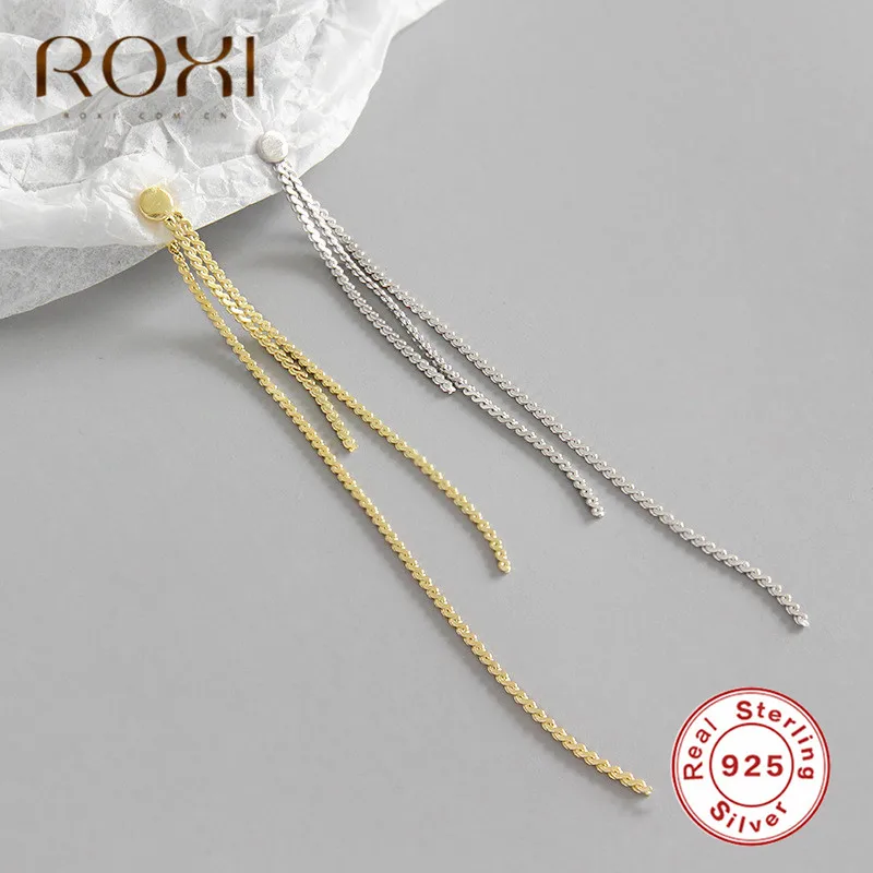 ROXI, корейский стиль, длинные серьги с кисточками,, серебряные бусины 925 пробы, Ушная линия, свисающие серьги для женщин, модные ювелирные изделия