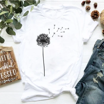 

Summer Women's T-shirt Dandelion Print Short Sleeve O-Neck Tops Female T-shirts Graphic Harajuku Streetwear Ladies Short Clothes