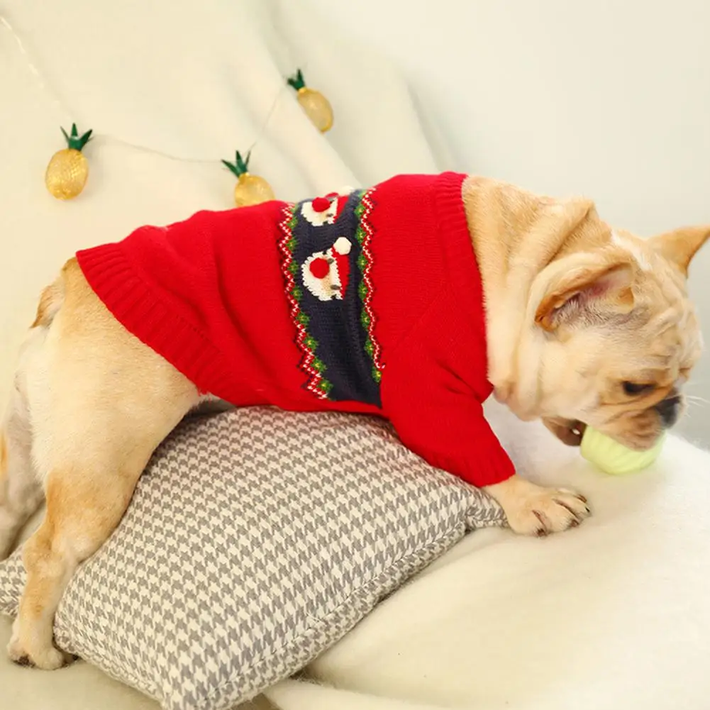 Домашнее животное собака осень и зима год костюм Санта Клаус красный свитер праздничный красный толстый собака одежда Рождественский красный свитер