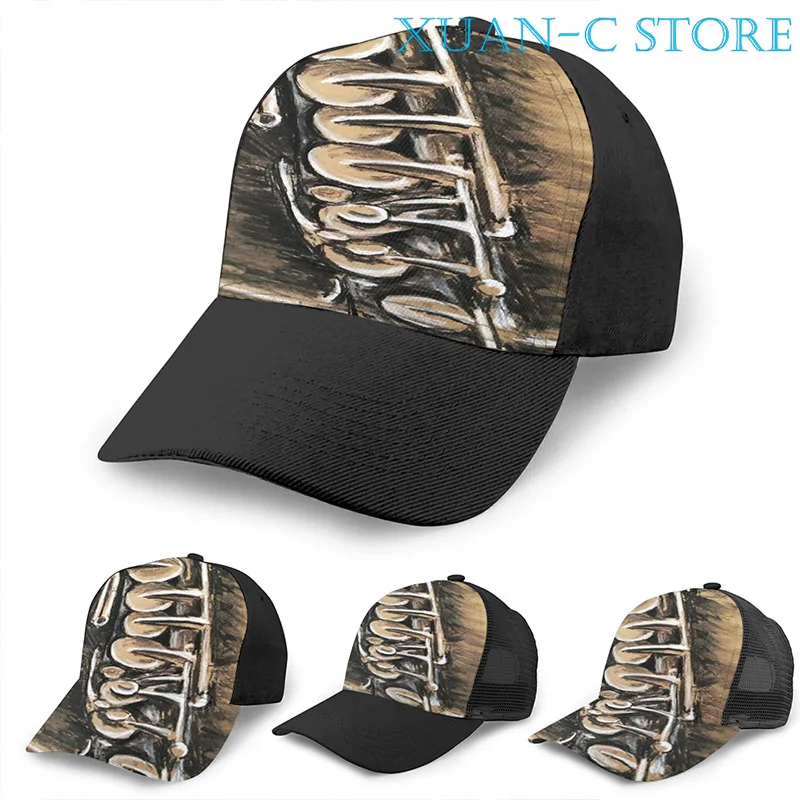 Saxophone Basketball Cap(3) men women Fashion all over print black Unisex adult hat | Аксессуары для одежды