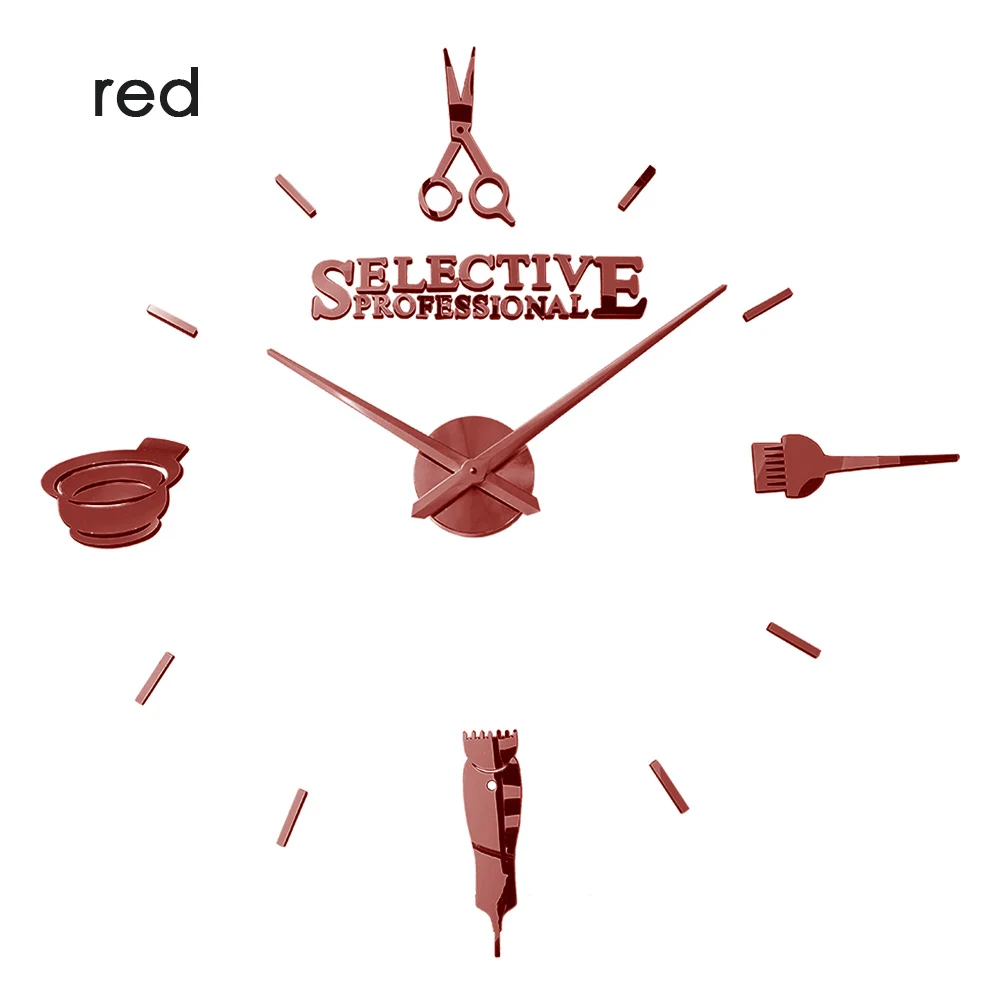 wall clock red Парикмахерские ножницы для парикмахерского салона DIY настенные часы гигантские настенные часы большая игла бескаркасные парикмахерские большие настенные часы - Цвет: wall clock red