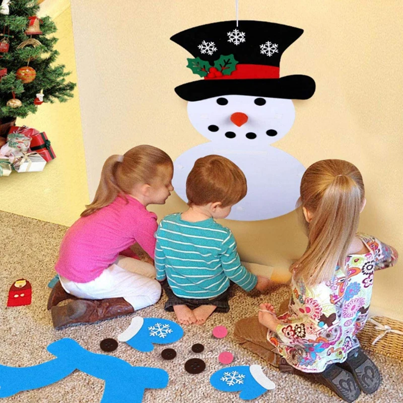 

Snow Man Felt Toy Detachable Two Suits Hanging Snow Man Felt Sticker Holiday Party Tools For Family Decorative Home