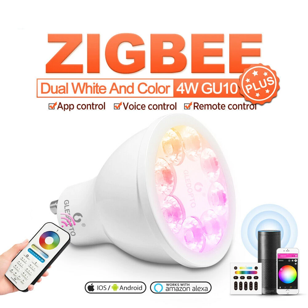 ZigBee Smart 4 Вт GU10 Spotlight RGB+ CCT светодиодный лампы+ 6-зоны РФ Пульт дистанционного управления Комплект работать с Zigbee 3,0 концентратор Alexa Echo плюс пульт дистанционного управления для/Голосовое управление Управление