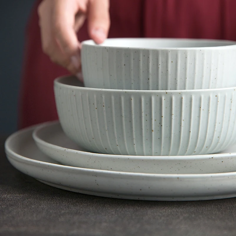 1PC Japanese Style Ceramic Personality Household Eating Rice Bowl Single Round Dinner Plate Noodle Bowl Simple Tableware
