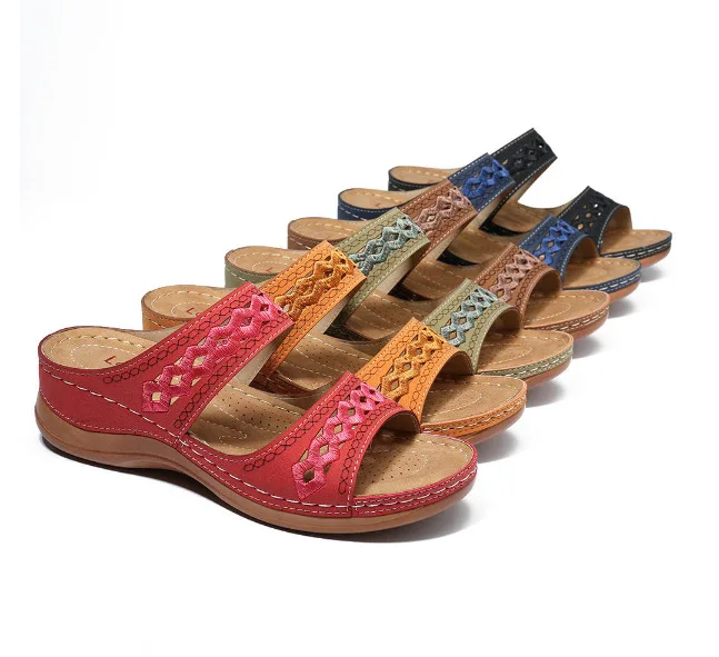 Летние женские сандалии швейных ниток; босоножки; женская повседневная обувь с открытым носком Модная обувь на платформе туфли на танкетке шлепанцы пляжная обувь y865