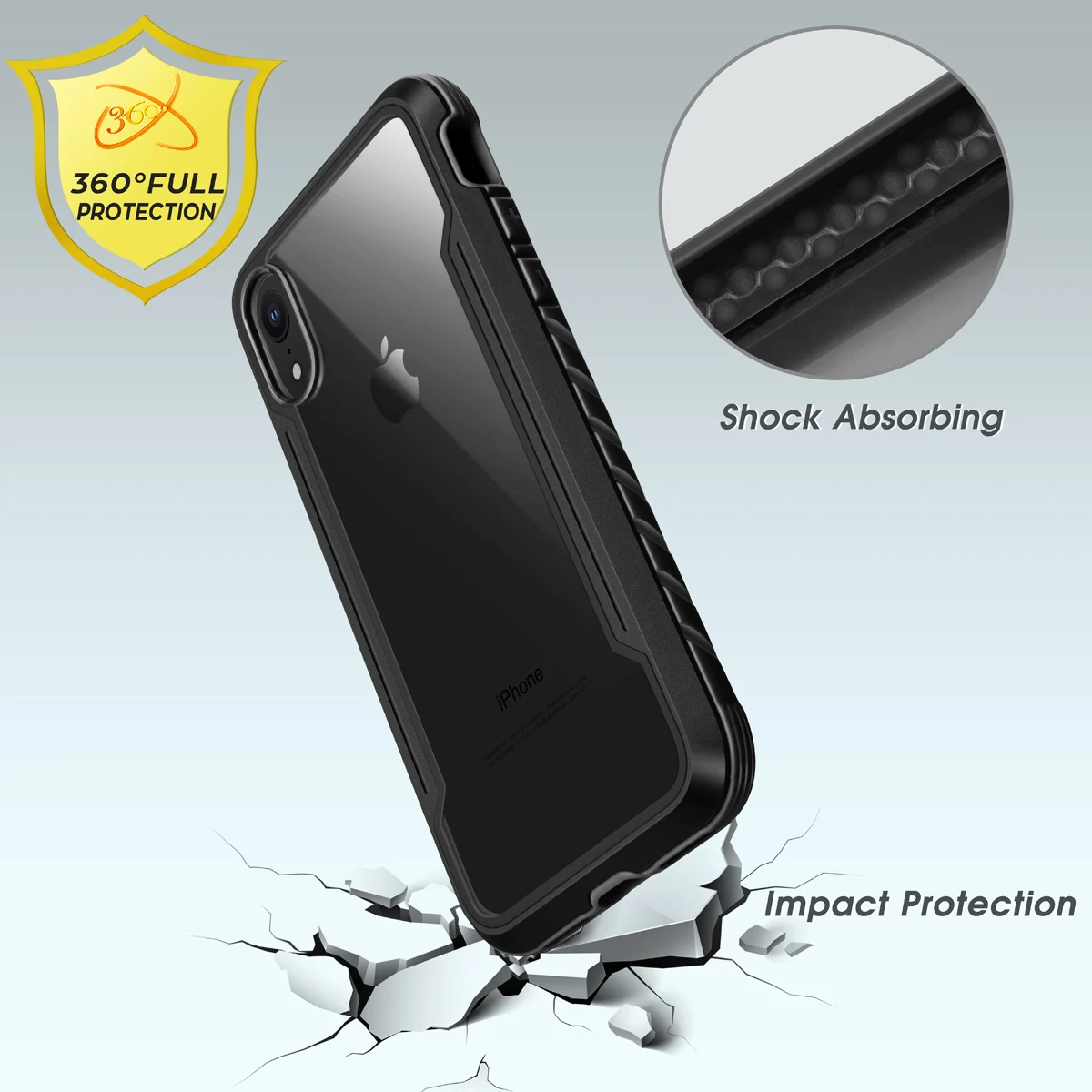 Чехол для iPhone XR из закаленного стекла+ ТПУ+ алюминиевый защитный чехол для телефона с защитой от падения(черный