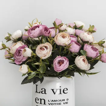 

Artificial Flower Pink and White 36 Heads Fake Rose Silk Arrangements Flower Plant in Vase for Wedding Outdoor Home Decoration