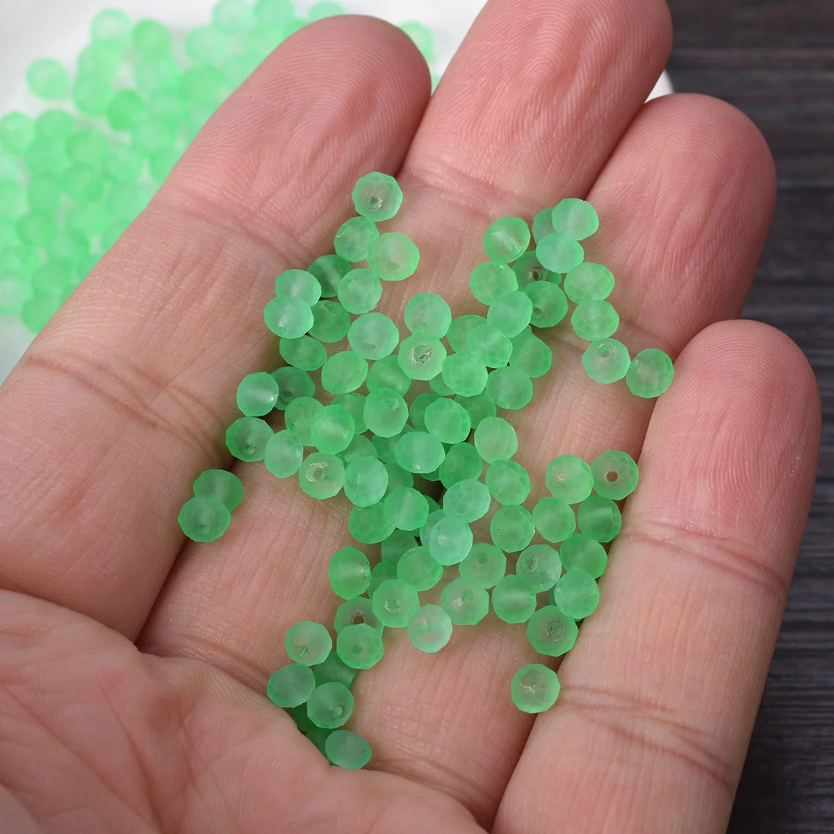 100pcs 4x3mm Matte Green Rondelle Faceted Coated Crystal Glass Loose Beads lot for Jewelry Making DIY Crafts Findings