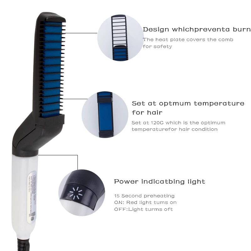 Electric Hair Comb Wet Hair Straightener Brush Hairbrush Beard Straightener Hot Comb Straightening Styling Heating Combs