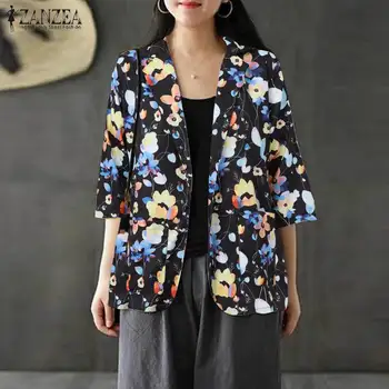 

2020 Autumn Long Sleeve Thin Coats ZANZEA Women Floral Printed Blazers Casual Single Button Blusas Tunic Top Female Plus Size