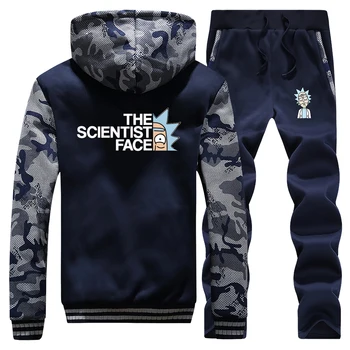 

Rick And Morty Camouflage Sweatshirt Mens 2020 Winter New Jacket Pant 2pcs Sets Cartoon Warm Suit Men Zipper Hoodies Streetwear