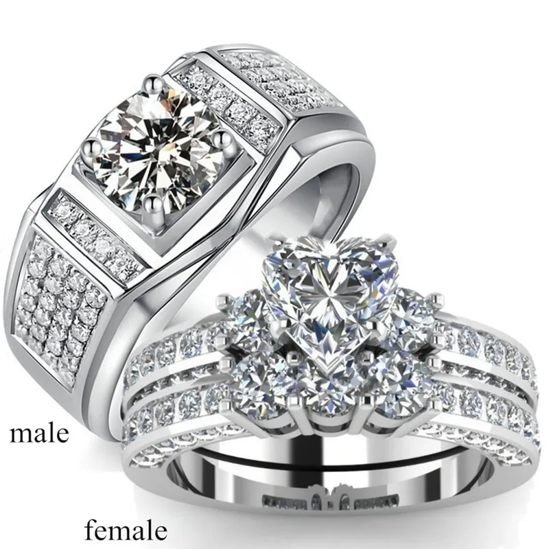 Couple Rings His Hers Heart Shape Three-Sonte Zircon Women