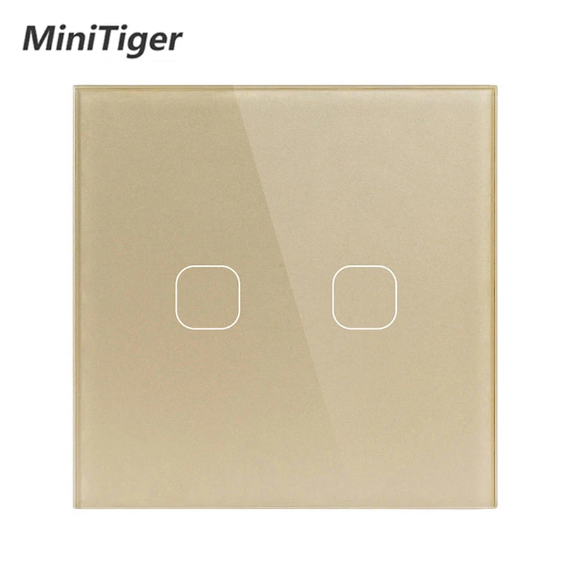 2 Gang Gold-A Minitiger EU/UK универсальный настенный светильник сенсорный выключатель Хрустальная стеклянная панель переключатель 2 банды 1 способ водонепроницаемый только сенсорный контроль - Цвет: 2 Gang Gold-A