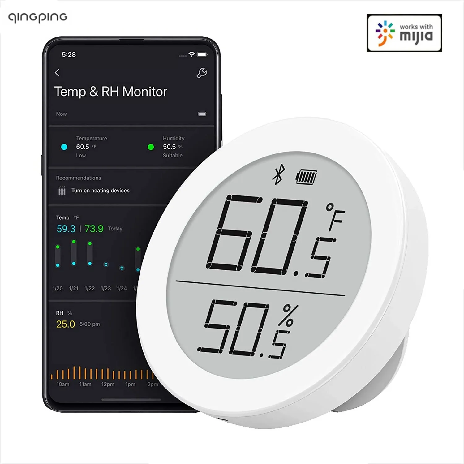 Youpin Qingping Digital Bluetooth Thermometer and Hygrometer Electronic Ink Screen 30 Days Data Automatic Record For Mi home app temperature humidity meter,smart thermometer