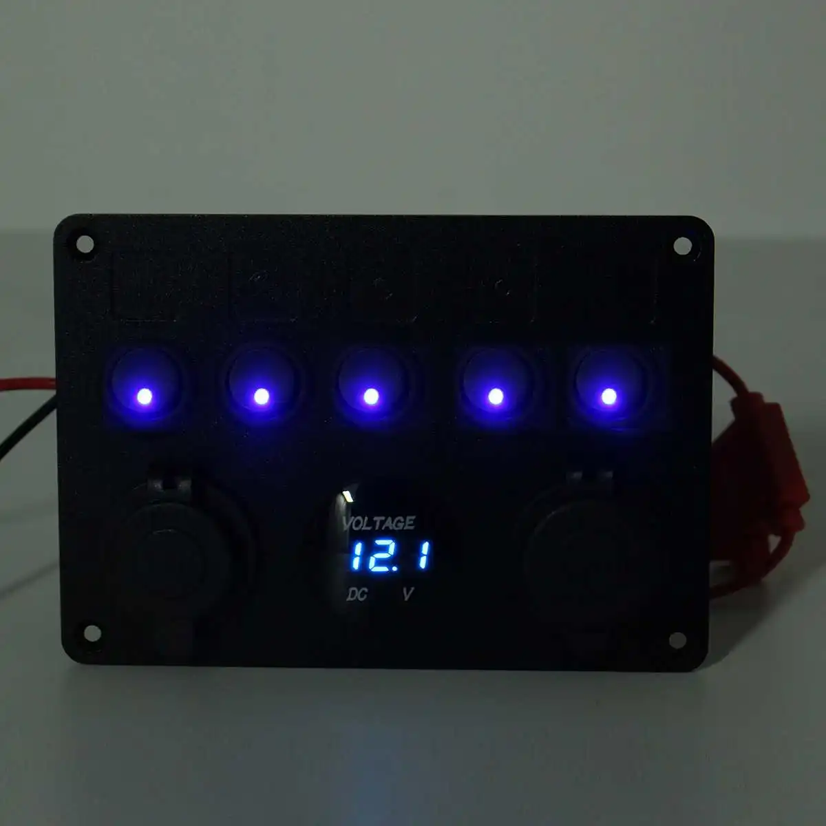 5 Gang Car Marine Boat Universal LED Rocker Switch Panel Circuit Digital Voltmeter Dual USB Port 12V Outlet with DIY sticker