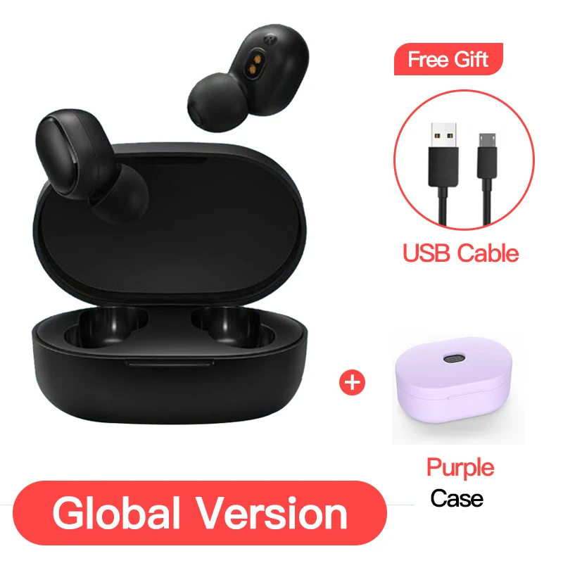 EN add purple case Глобальная версия Xiaomi Redmi Airdots TWS наушники стерео беспроводной шумоподавление с микрофоном громкой связи AI Bluetooth 5,0 - Цвет: EN add purple case
