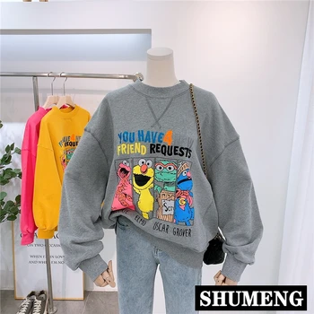 

Fashion Pullover Sweatshirt Women 2020 New Spring Streetwear Cotton Hoodie Coat Round Neck Femme Students Loose Print Hoodies